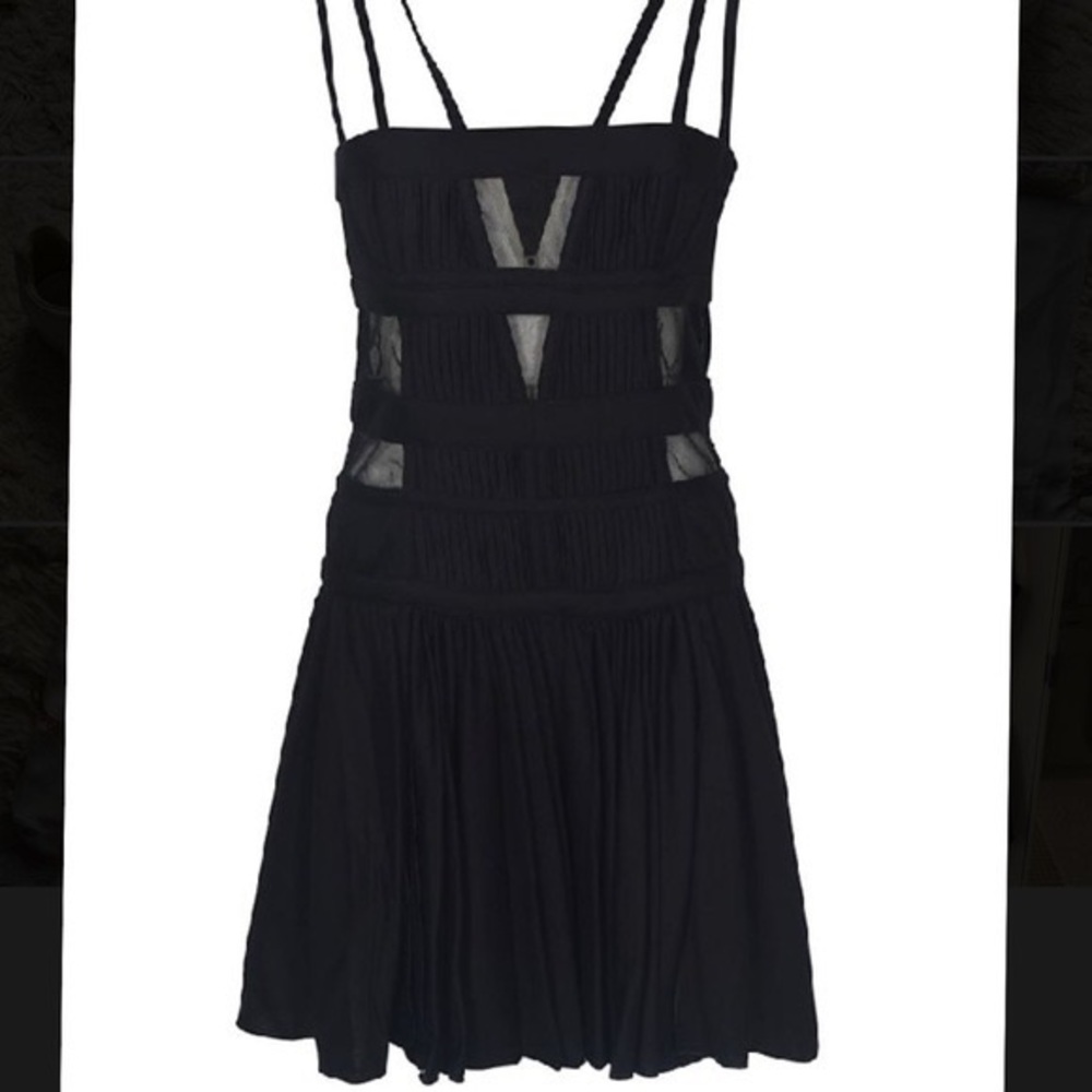 Giovanni Bedin black micro pleated mini dress with square neck